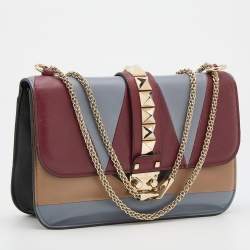 Pre Owned Valentino Multicolor Leather Medium Rockstud Glam Lock Flap Bag