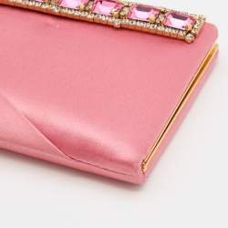 Pre Owned Valentino Pink Satchel Stone Embellisehd Bow Frame Chain Clutch