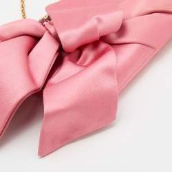 Pre Owned Valentino Pink Satchel Stone Embellisehd Bow Frame Chain Clutch