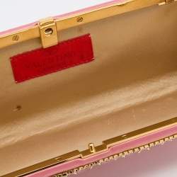 Pre Owned Valentino Pink Satchel Stone Embellisehd Bow Frame Chain Clutch