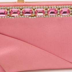 Pre Owned Valentino Pink Satchel Stone Embellisehd Bow Frame Chain Clutch
