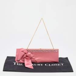 Pre Owned Valentino Pink Satchel Stone Embellisehd Bow Frame Chain Clutch