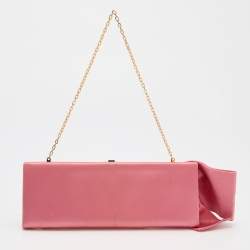 Pre Owned Valentino Pink Satchel Stone Embellisehd Bow Frame Chain Clutch