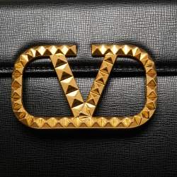 Pre Owned Valentino Black Leather Medium Rockstud Alcove Tote