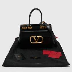 Pre Owned Valentino Black Leather Medium Rockstud Alcove Tote