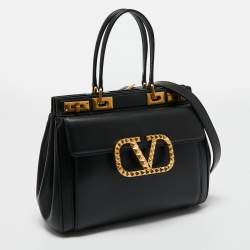 Pre Owned Valentino Black Leather Medium Rockstud Alcove Tote