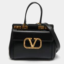 Pre Owned Valentino Black Leather Medium Rockstud Alcove Tote