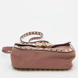 Pre Owned Valentino Old Rose Leather Mini Rockstud Crossbody Bag