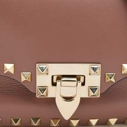 Pre Owned Valentino Old Rose Leather Mini Rockstud Crossbody Bag