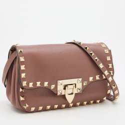 Pre Owned Valentino Old Rose Leather Mini Rockstud Crossbody Bag