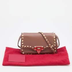 Pre Owned Valentino Old Rose Leather Mini Rockstud Crossbody Bag