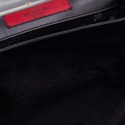 Pre Owned Valentino Black Lace Cut Leather Girello Chain Shoulder Bag