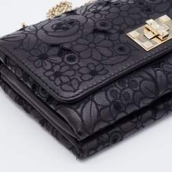 Pre Owned Valentino Black Lace Cut Leather Girello Chain Shoulder Bag