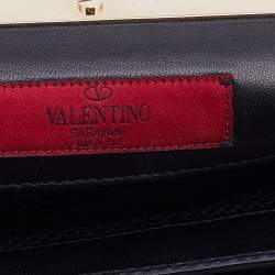 Pre Owned Valentino Black Lace Cut Leather Girello Chain Shoulder Bag