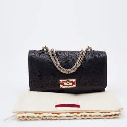 Pre Owned Valentino Black Lace Cut Leather Girello Chain Shoulder Bag