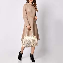 Pre Owned Valentino Beige Leather Embellished Alice Glam Frame Satchel