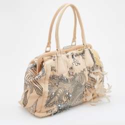 Pre Owned Valentino Beige Leather Embellished Alice Glam Frame Satchel
