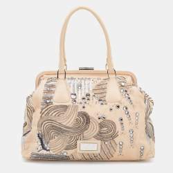 Pre Owned Valentino Beige Leather Embellished Alice Glam Frame Satchel