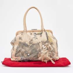 Pre Owned Valentino Beige Leather Embellished Alice Glam Frame Satchel