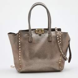 Valentino Metallic Leather Small Rockstud Shopper Tote