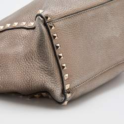 Pre Owned Valentino Metallic Leather Small Rockstud Shopper Tote
