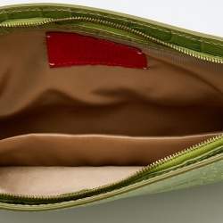 Pre Owned Valentino Green Croc Embossed Leather Crystal Embellished Clutch