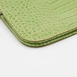 Pre Owned Valentino Green Croc Embossed Leather Crystal Embellished Clutch