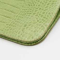 Pre Owned Valentino Green Croc Embossed Leather Crystal Embellished Clutch