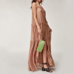 Pre Owned Valentino Green Croc Embossed Leather Crystal Embellished Clutch