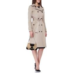 Pre Owned Valentino Beige/Dark Brown V Fabric and Leather Flap Baguette