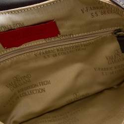 Pre Owned Valentino Beige/Dark Brown V Fabric and Leather Flap Baguette