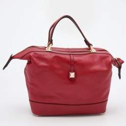 Pre Owned Valentino Red Leather Roman Stud Satchel