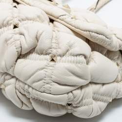 Pre Owned Valentino Off White Diamond Quilt Padded Leather Rockstud Shoulder Bag