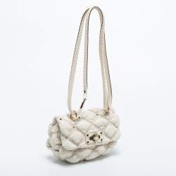 Pre Owned Valentino Off White Diamond Quilt Padded Leather Rockstud Shoulder Bag