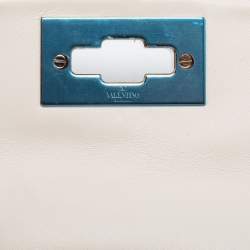 Pre Owned Valentino Off White Diamond Quilt Padded Leather Rockstud Shoulder Bag