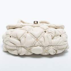Pre Owned Valentino Off White Diamond Quilt Padded Leather Rockstud Shoulder Bag