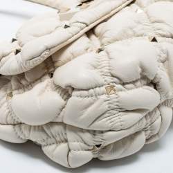 Pre Owned Valentino Off White Diamond Quilt Padded Leather Rockstud Shoulder Bag