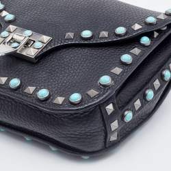 Pre Owned Valentino Black Leather Rolling Rockstud Shoulder Bag