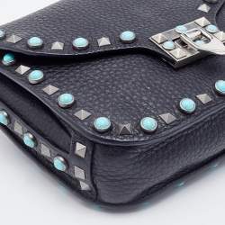 Pre Owned Valentino Black Leather Rolling Rockstud Shoulder Bag