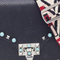 Pre Owned Valentino Black Leather Rolling Rockstud Shoulder Bag