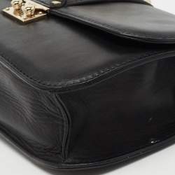 Pre Owned Valentino Black Leather Medium Rockstud Glam Lock Flap Bag