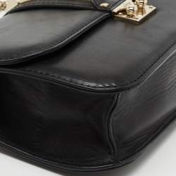 Pre Owned Valentino Black Leather Medium Rockstud Glam Lock Flap Bag