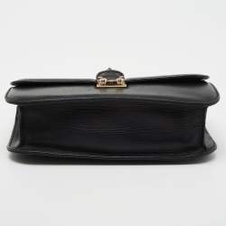 Pre Owned Valentino Black Leather Medium Rockstud Glam Lock Flap Bag