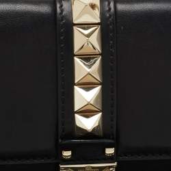 Pre Owned Valentino Black Leather Medium Rockstud Glam Lock Flap Bag