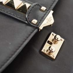 Pre Owned Valentino Black Leather Medium Rockstud Glam Lock Flap Bag