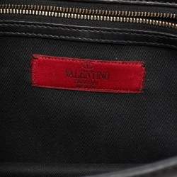 Pre Owned Valentino Black Leather Medium Rockstud Glam Lock Flap Bag