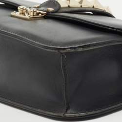 Pre Owned Valentino Dark Grey Leather Rockstud Medium Glam Lock Flap Shoulder Bag