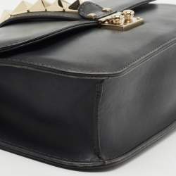 Pre Owned Valentino Dark Grey Leather Rockstud Medium Glam Lock Flap Shoulder Bag