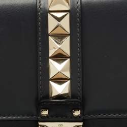 Pre Owned Valentino Dark Grey Leather Rockstud Medium Glam Lock Flap Shoulder Bag