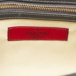 Pre Owned Valentino Dark Grey Leather Rockstud Medium Glam Lock Flap Shoulder Bag